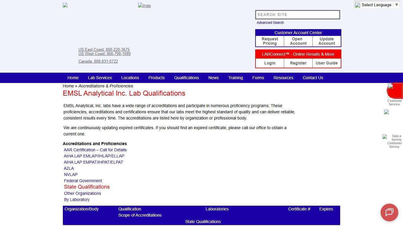 EMSL Analytical Inc. Lab Qualifications