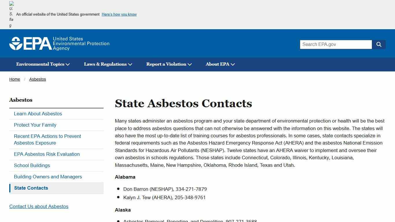 State Asbestos Contacts | US EPA