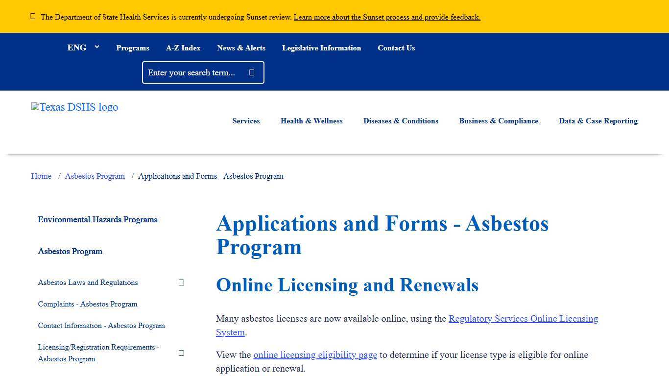 Applications and Forms - Asbestos Program | Texas DSHS